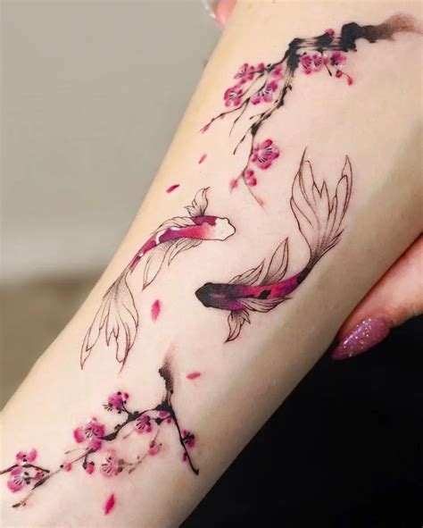 koi with cherry blossom tattoo